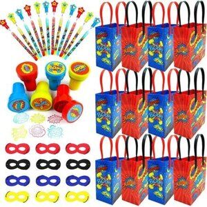 Superhero Party Favor Set With Masks Stamps Gift Bags & Pencils For Kids Birthda